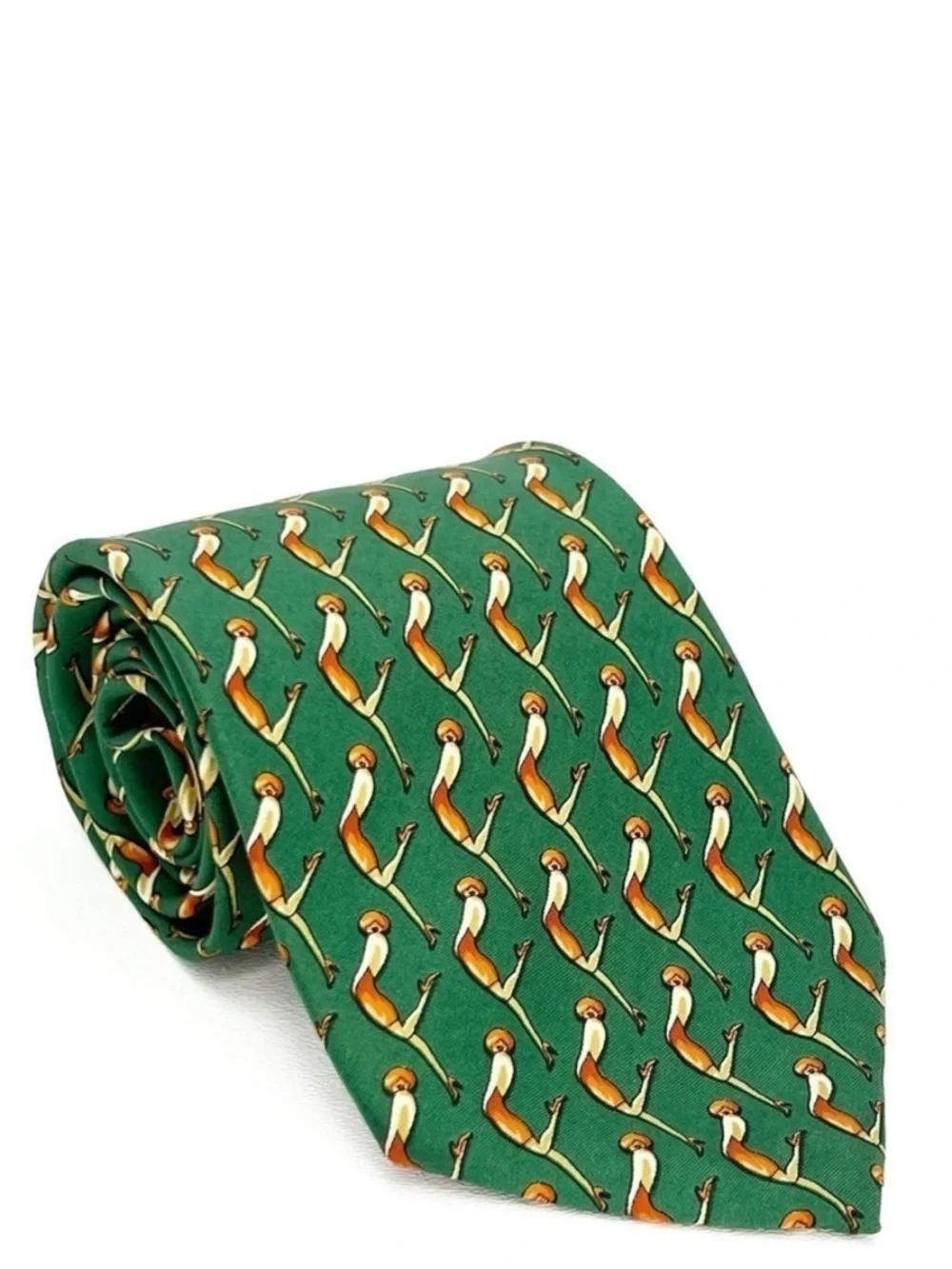 Bally Neckltie 100% Silk Green Orange Flapper Woman Neck Tie Made in Italy EUC